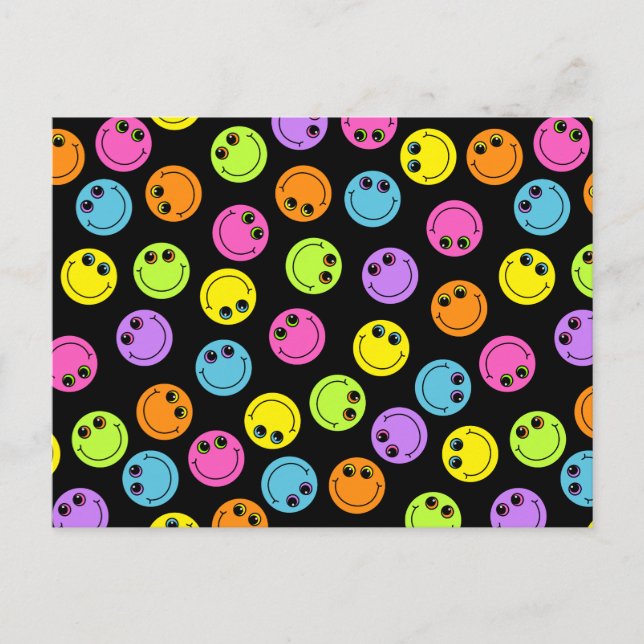 Colourful Faces on Black Postcard (Front)