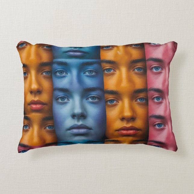 Colourful Faces Pattern Decorative Cushion (Front)
