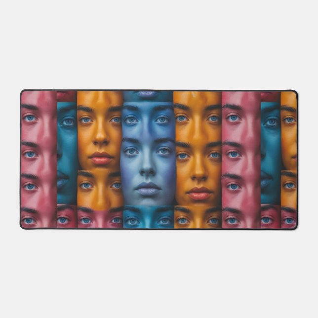 Colourful Faces Pattern Desk Mat (Front)