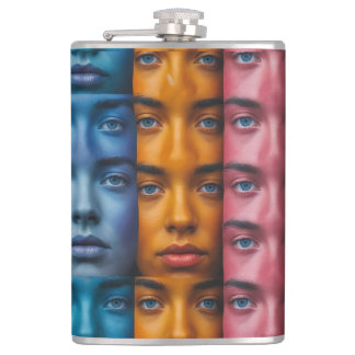 Colourful Faces Pattern Hip Flask