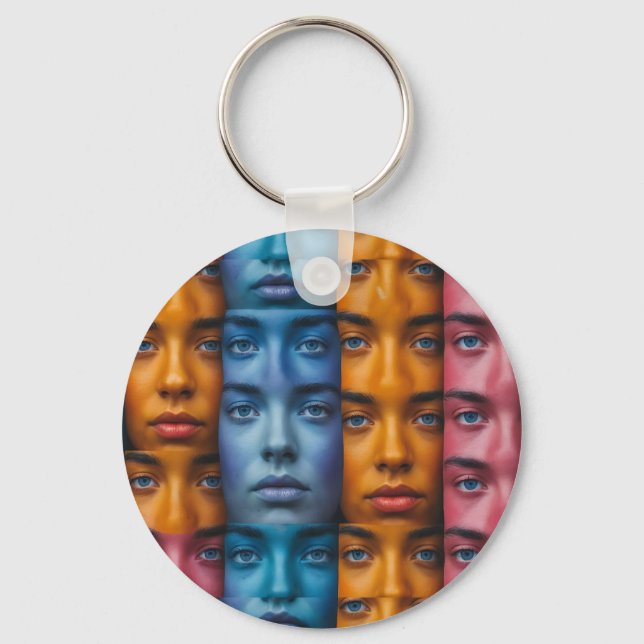 Colourful Faces Pattern Key Ring (Front)