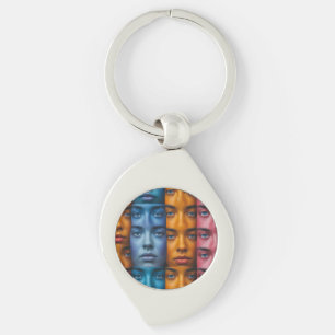 Colourful Faces Pattern Key Ring