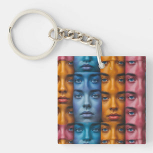 Colourful Faces Pattern Key Ring