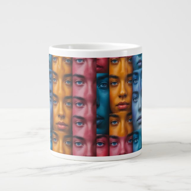 Colourful Faces Pattern Large Coffee Mug (Front)