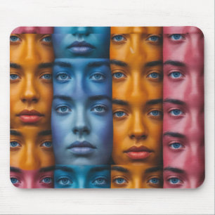 Colourful Faces Pattern Mouse Mat