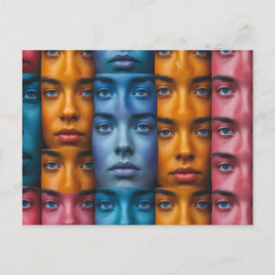 Colourful Faces Pattern Postcard