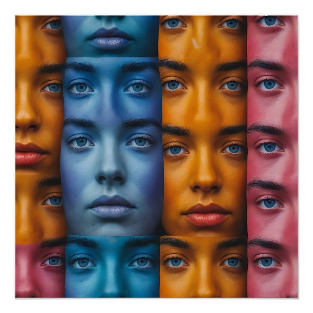 Colourful Faces Pattern Poster (Front)