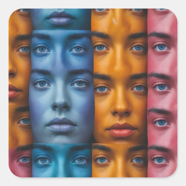 Colourful Faces Pattern Square Sticker (Front)