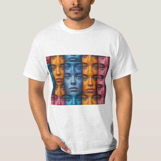 Colourful Faces Pattern T-Shirt (Front)