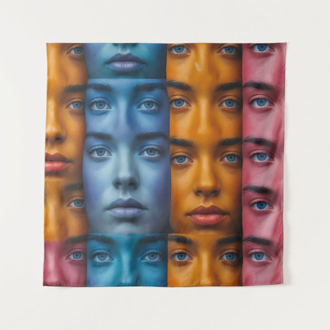 Colourful Faces Pattern Tapestry (Front)
