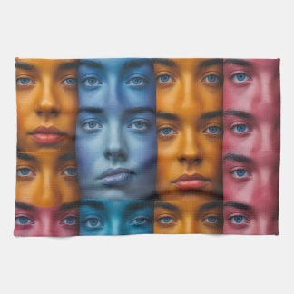 Colourful Faces Pattern Tea Towel