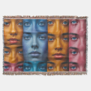 Colourful Faces Pattern Throw Blanket