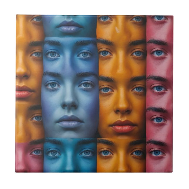 Colourful Faces Pattern Tile (Front)