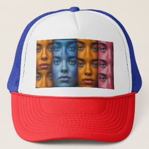 Colourful Faces Pattern Trucker Hat