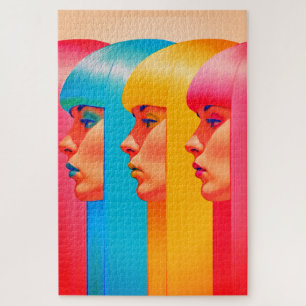 Colourful Faces Vibrant Multicolor Side Profiles Jigsaw Puzzle