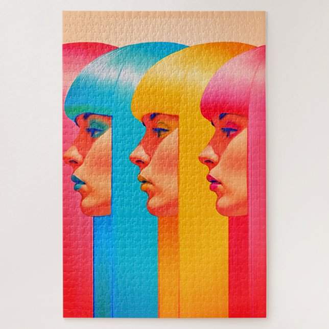 Colourful Faces Vibrant Multicolor Side Profiles Jigsaw Puzzle (Vertical)