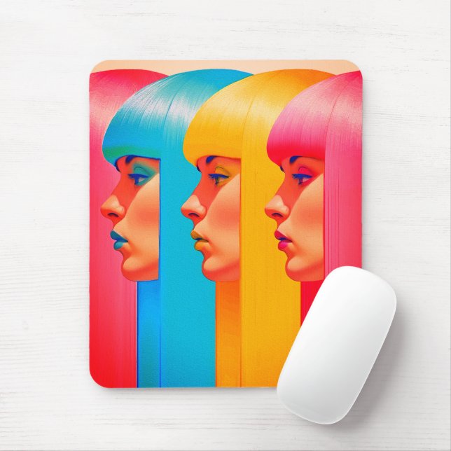 Colourful Faces Vibrant Multicolor Side Profiles Mouse Mat (With Mouse)