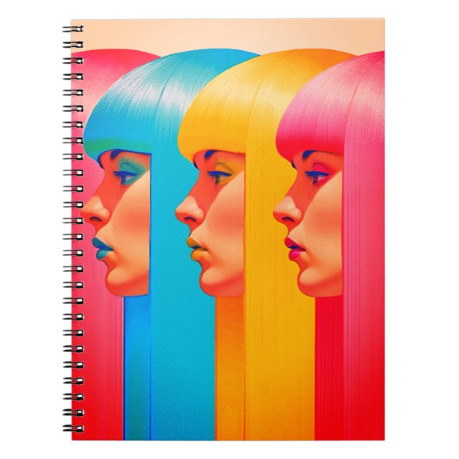 Colourful Faces Vibrant Multicolor Side Profiles Notebook (Front)