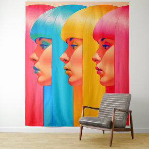 Colourful Faces Vibrant Multicolor Side Profiles Tapestry