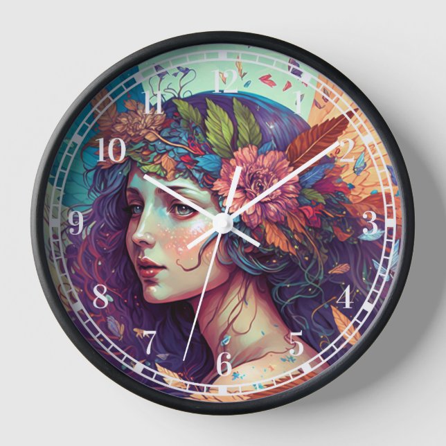 Colourful Fairy Angel Wings Fantasy Art Clock (Front)