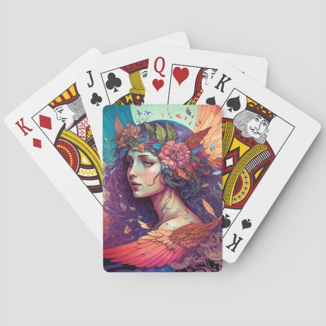 Colourful Fairy Angel Wings Fantasy Art Playing Cards (Back)