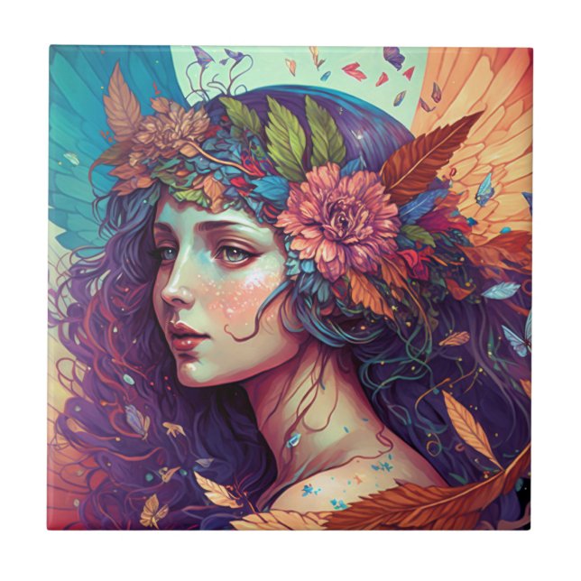 Colourful Fairy Angel Wings Fantasy Art Tile (Front)