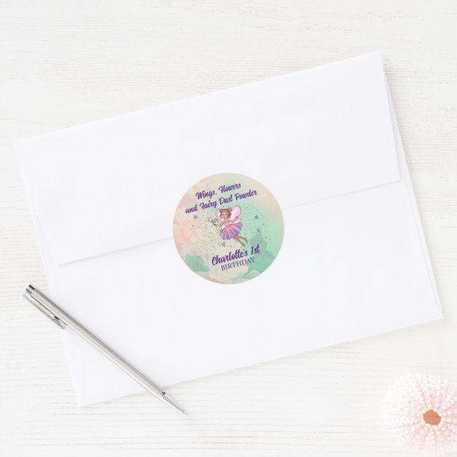 Colourful Fairy Birthday Classic Round Sticker (Envelope)