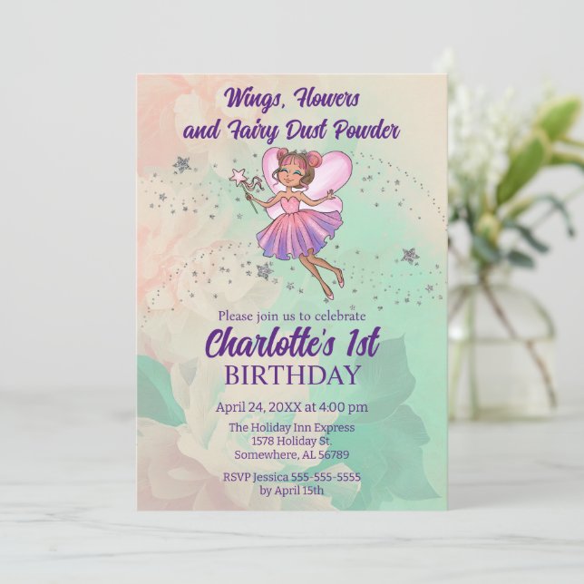 Colourful Fairy Birthday Invitation (Standing Front)