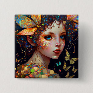 Colourful Fairy Butterflies Fantasy Art 15 Cm Square Badge