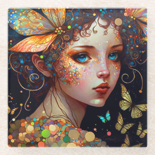 Colourful Fairy Butterflies Fantasy Art Glass Coaster