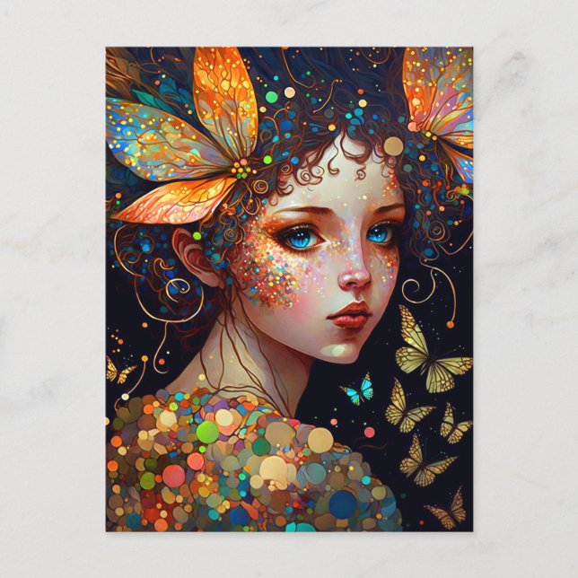 Colourful Fairy Butterflies Fantasy Art Postcard (Front)