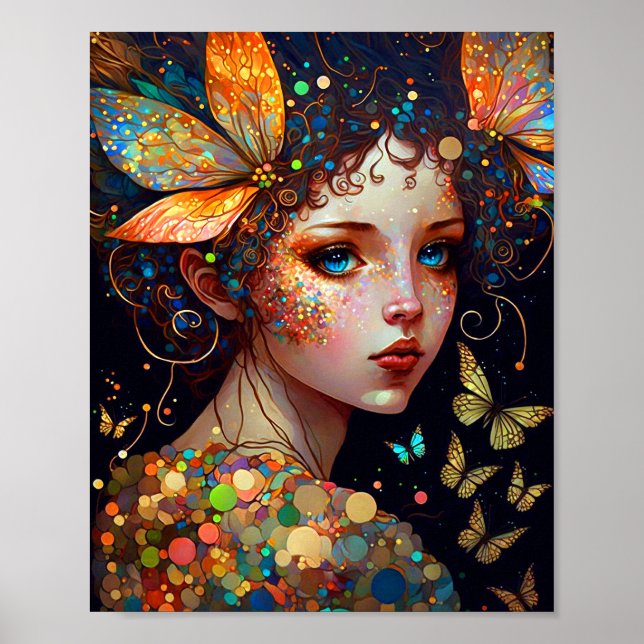 Colourful Fairy Butterflies Fantasy Art Poster (Front)