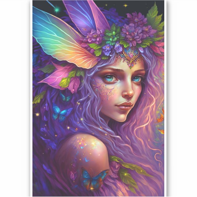 Colourful Fairy Fantasy Art Sticker (Front)