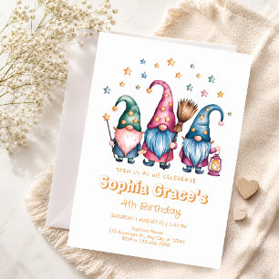 Colourful Fairy Gnome Party Invite 4th Birthday