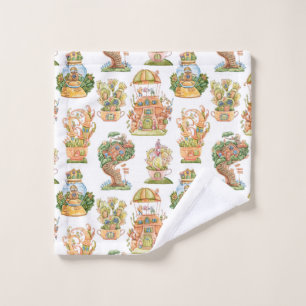 Colourful Fairy Tale Houses Pattern Wash Cloth