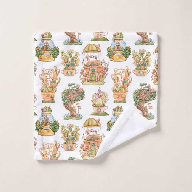 Colourful Fairy Tale Houses Pattern Wash Cloth (Wash Cloth)