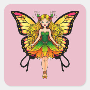 Colourful Fairy With Vibrant Butterfly Wings Square Sticker