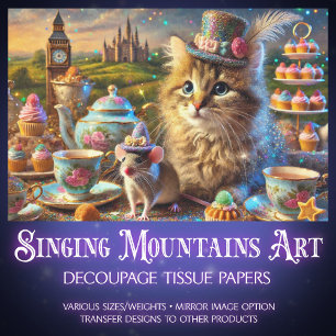 Colourful Fairytale Cat and Mouse Decoupage Tissue Paper