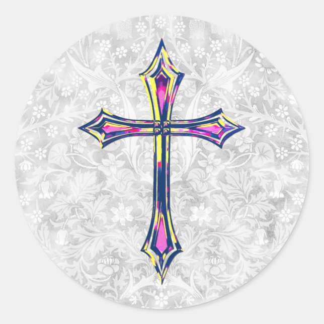 Colourful Faith Cross Vintage Style Sticker Seal (Front)
