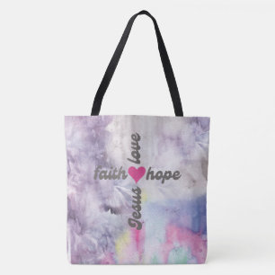 Colourful Faith Hope Love Jesus Cross  Tote Bag