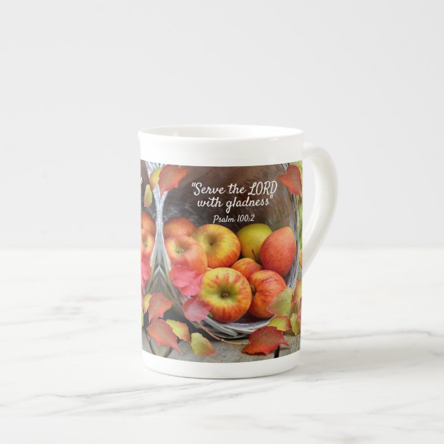 Colourful Fall Apple Basket Bone China Mug (Front Right)