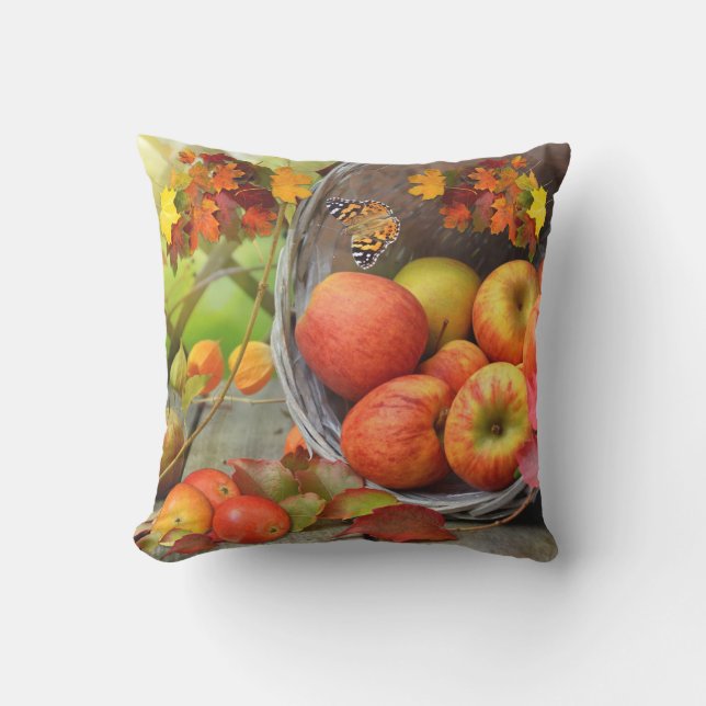 Colourful Fall Apple Basket Cushion (Front)