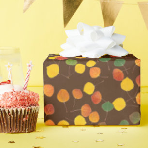 Colourful Fall Aspen Leaves Over Brown All Occasio Wrapping Paper