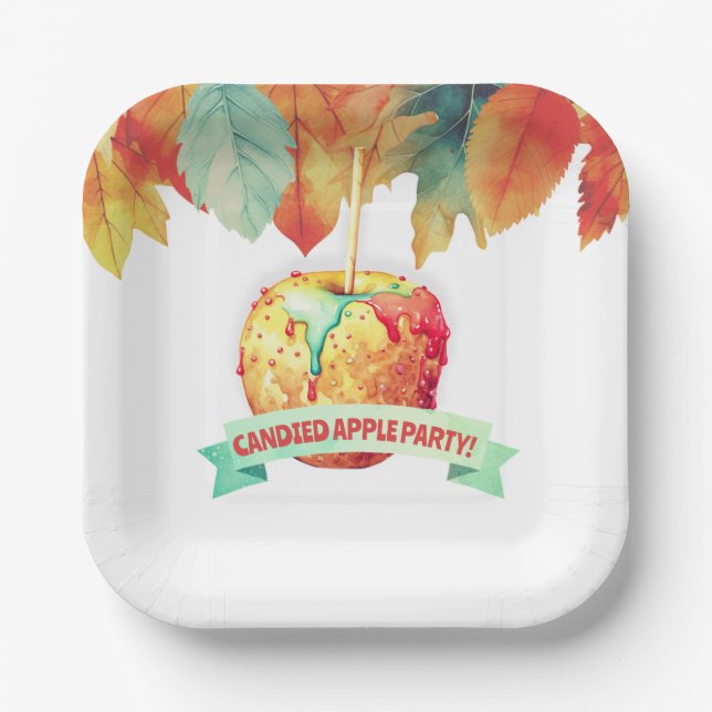 Colourful Fall Autumn Candied Apple Party Paper Plate (Front)