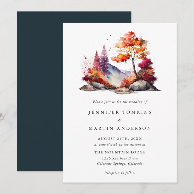 Colourful Fall Autumn Forest Mountain Wedding Invitation (Front/Back)