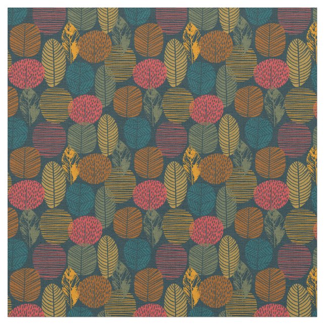 Colourful Fall Autumn Forest Pattern Fabric (Close Up)