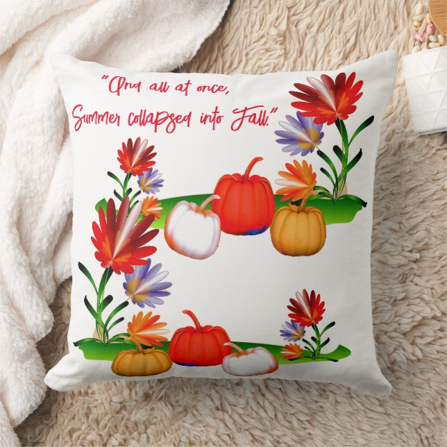 Colourful Fall Autumn Green Foliage Pumpkin Floral Cushion (Blanket)