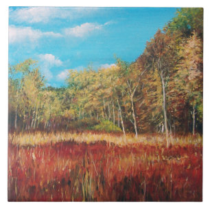 Colourful Fall Autumn Landscape Painting Tile