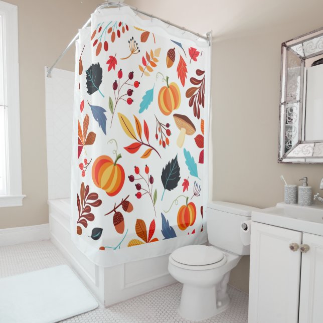 Colourful Fall Autumn Orange Pumpkin Shower Curtai Shower Curtain (In Situ)