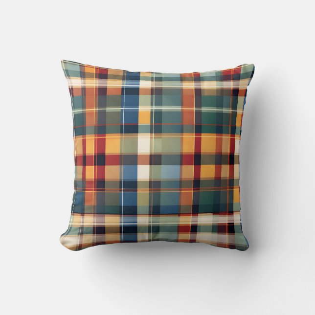 Colourful Fall Autumn Thanksgiving Plaid Print Cushion (Front)